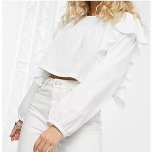Topshop long sleeve ruffle top blouse BOHO festival white long sleeve Small new